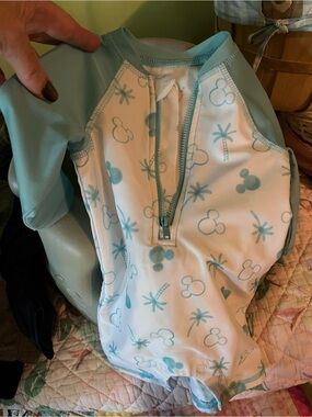 Disney Baby Rash Guard One-Piece in Light Aqua Mickey Print
